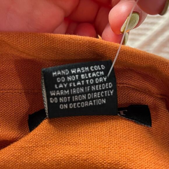 NWT TRUST | Orange Casual Button Down Linen Blend Short Sleeve Shirt | Tops - Picture 6 of 8